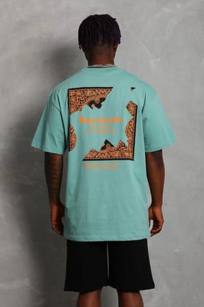 Oversize Baskılı Bisiklet Yaka T-Shirt - Mint Yeşili