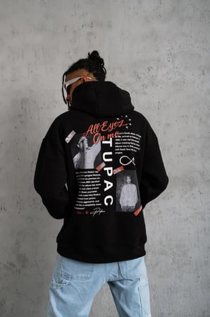 Marsilyan Erkek Sweatshirt Kapüşonlu Siyah Oversize Baskılı
