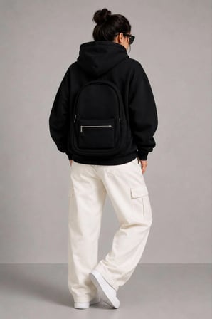 Kadın 3 İplik Şardonlu Tam Fermuarlı Kapüşonlu Arka Çanta Detaylı Sweatshirt - Siyah