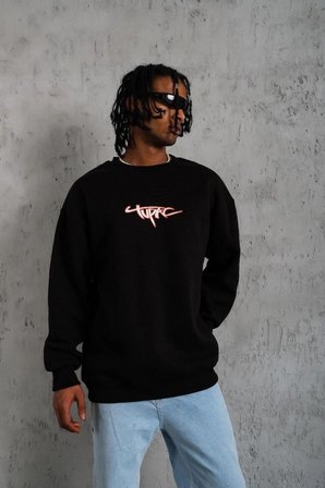3 İplik Gangster Baskılı Sweatshirt - Siyah