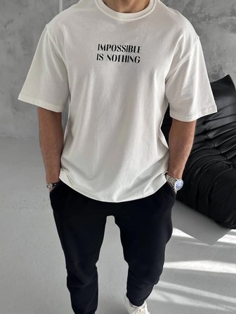 Bisiklet Yaka Baskılı Oversize T-Shirt - Beyaz