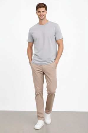 Erkek Bisiklet Yaka Yazlık Kısa kol Düz Tişört Regular Kalıp T-shirt - Gri