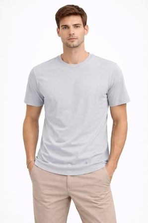 Erkek Bisiklet Yaka Yazlık Kısa kol Düz Tişört Regular Kalıp T-shirt - Gri