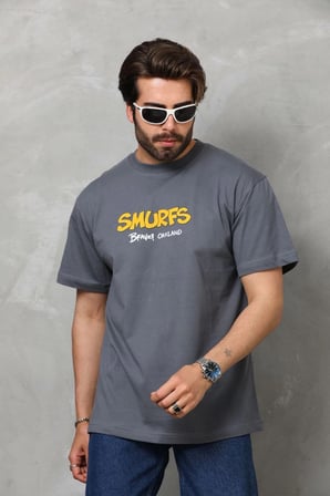 Marsilyan Unisex Bisiklet Yaka Oversize Penye Tişört Füme Baskılı XL