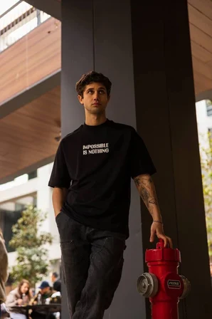 Bisiklet Yaka Baskılı Oversize T-Shirt - Siyah