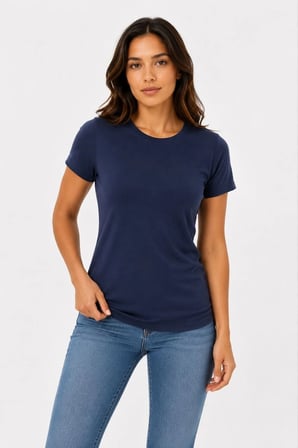 Kadın Basic Tişört Bisiklet Yaka Kısa Kol Günlük Yazlık Slim fit T-Shirt - Lacivert