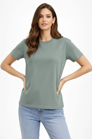 Kadın Bisiklet Yaka Yazlık Kısa kol Düz Tişört Regular Kalıp T-shirt - Mint Yeşili