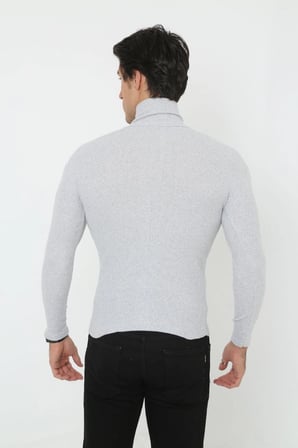 Erkek Fitilli Kaşkorse Kumaş Boğazlı Full Likralı Slimfit Body - Gri
