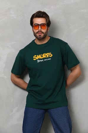 Basic Bisiklet Yaka Oversize T-Shirt - Yeşil