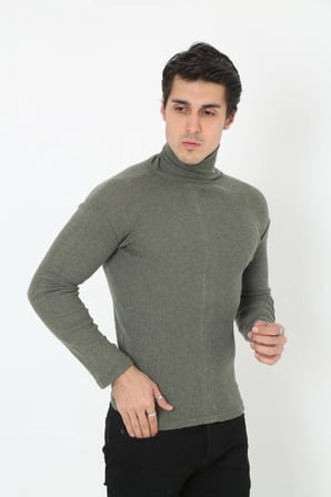 Erkek Fitilli Kaşkorse Kumaş Boğazlı Full Likralı Slimfit Body - Haki