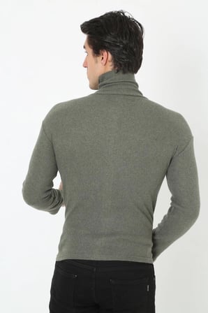 Erkek Fitilli Kaşkorse Kumaş Boğazlı Full Likralı Slimfit Body - Haki
