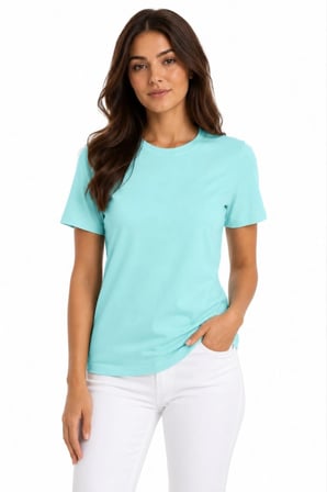 Kadın T-Shirt Bisiklet Yaka Slim Fit Likralı Tişört Günlük Basic Body - Turkuaz