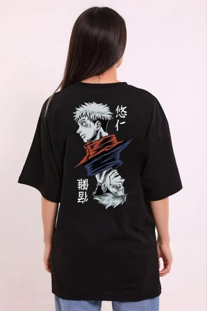 Bisiklet Yaka Baskılı Oversize T-Shirt - Siyah