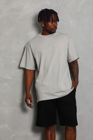 Oversize Düz Bisiklet Yaka T-Shirt - Gri