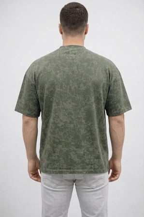 Erkek Premium Tişört OSY Yumuşak Dokulu Yıkamalı Oversize T-Shirt - Haki