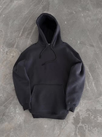 Kapüşonlu Üç İplik Penye Basic SweatShirt - Füme