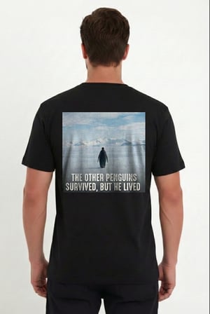 Erkek T-Shirt Penguen Baskılı Bisiklet Yaka Kısa kol yazlık Tişört - Siyah