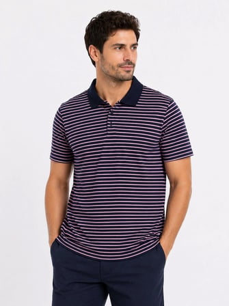 Erkek Pike Kumaş Gül Kurusu Çizgili Polo Yaka Tişört Kısa Kol T-Shirt - Siyah
