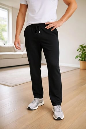 Marsilyan Erkek Eşofman Siyah Düz Paça Jogger Pamuk Oversize