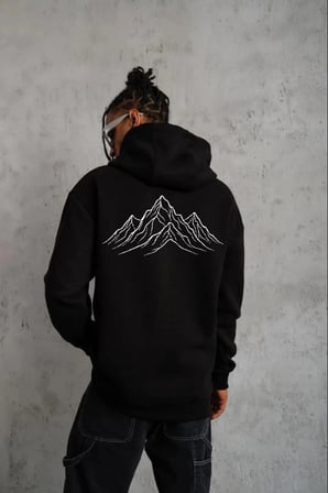 Erkek Nihilist Penguen Baskılı 3 İplik Pamuklu Kapüşonlu Sweatshirt Hoodie Siyah