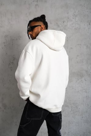 Düz Kapüşonlu Sweat - Beyaz
