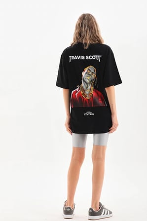 Baskılı Oversize T-Shirt - Siyah