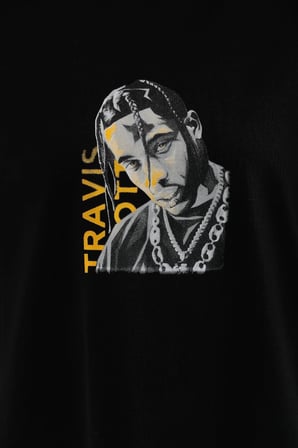 Baskılı Oversize T-Shirt - Siyah