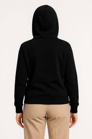 Üç İplik Kapüşonlu Tam Fermuarlı Kanguru Çepli SweatShirt Hoodie - Siyah