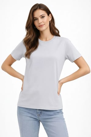 Kadın Bisiklet Yaka Yazlık Kısa kol Düz Tişört Regular Kalıp T-shirt - Gri