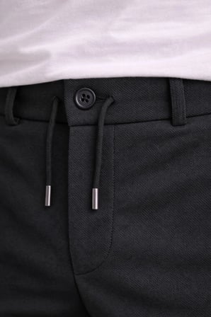 Erkek Diagonel Mikro dokulu Duble Paça Cepli Pantolon , Modern Kesim - Siyah