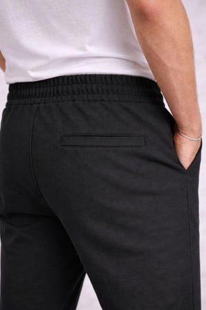 Erkek Diagonel Mikro dokulu Duble Paça Cepli Pantolon , Modern Kesim - Siyah
