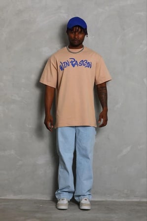 Erkek Baskılı T-Shirt Kısa Kol Bisiklet Yaka Regular Fit Tişört - Bej