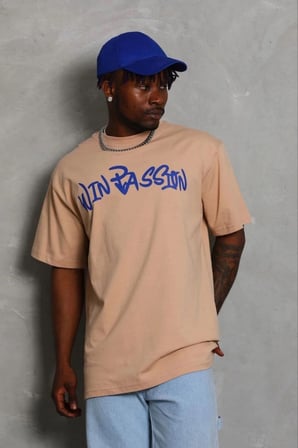 Erkek Baskılı T-Shirt Kısa Kol Bisiklet Yaka Regular Fit Tişört - Bej
