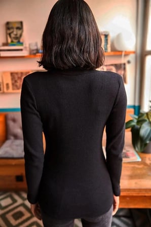 MARSİLYAN Kadın Triko Kazak Siyah Fitilli Boğazlı Likralı Slim Fit