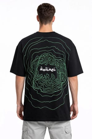Erkek Kısa Kol Yazlık Tişört Bisiklet Yaka Baskılı Oversize T-Shirt - Siyah
