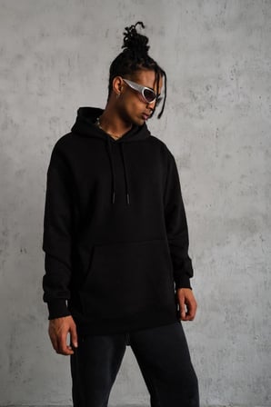 Düz Kapüşonlu Sweat - Siyah