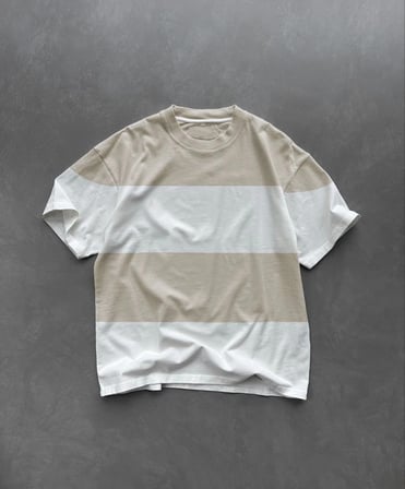Bisiklet Yaka Parçalı T-Shirt - Bej