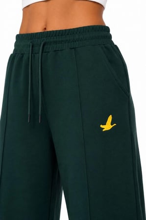 Kadın Osy Modal Yumuşak Dokulu Cima Dikişli Nakışlı Cepli Oversize Bol Paça Eşofman Altı - Yeşil