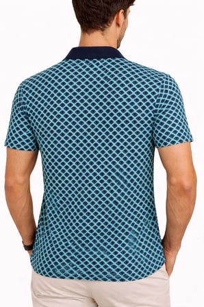 Erkek Pike Kumaş Polo Yaka Desenli Tişört Kısa Kol Yazlık T-Shirt - Turkuaz