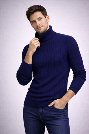 MARSİLYAN Balıkçı Yaka Triko Kazak Lacivert Uzun Kol Kalın Regular Fit (%80 Pamuk - %20 Polyester)