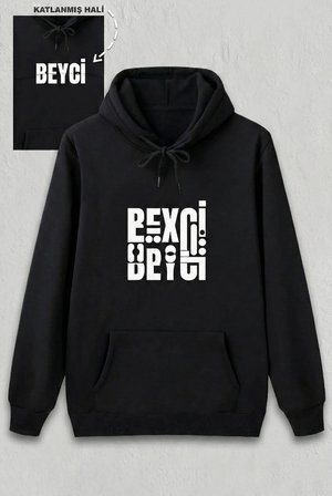 Sevgililer Günü Beyci Hediye Baskılı Oversize Kapüşonlu Sweatshirt - Siyah