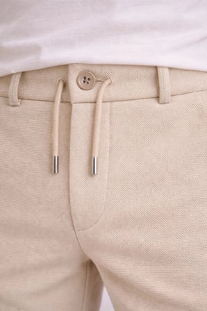Erkek Diagonel Mikro dokulu Duble Paça Cepli Pantolon ,Modern Kesim - Krem