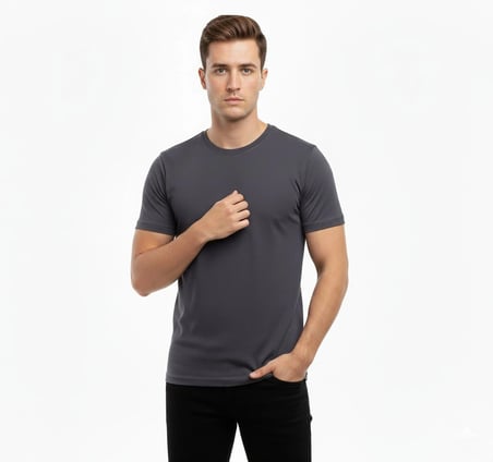 Erkek Bisiklet Yaka Slim Fit dar kesim Likralı Tişört - Füme