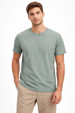 Erkek Bisiklet Yaka Yazlık Kısa kol Düz Tişört Regular Kalıp T-shirt - Mint Yeşili