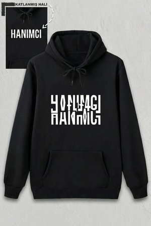 Sevgililer Günü Hanımcı Hediye Baskılı Oversize Kapüşonlu Sweatshirt - Siyah