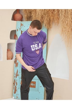 Nakış İşlemeli Ribanalı Oversize T-shirt - Mor