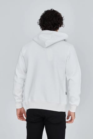 Tam Fermuarlı Kapşonlu  SweatShirt - Beyaz