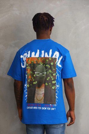 Baskılı Oversize T-Shirt - Mavi