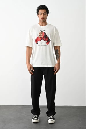 Baskılı Oversize T-Shirt - Beyaz