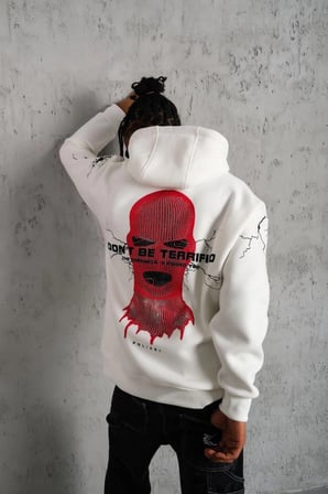 Maske Baskılı Kapüşonlu Sweat - Beyaz